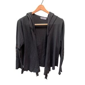 Blue Fish Gray Hooded Open Cardigan Tie Front Abstract Art to Wear Jacket- Sz. 1